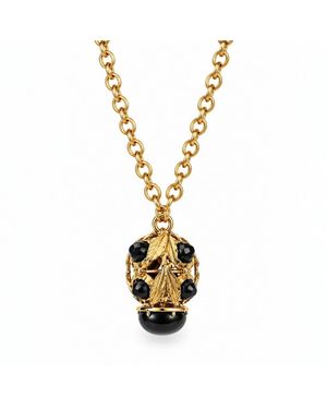Vstyle Noir Vintage Glass Sculptural Pendant Necklace - Metallic