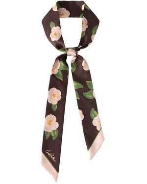 Lost Pattern Camellia Silk Twilly Neck Bow - Brown