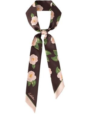 Lost Pattern Camellia Silk Twilly Neck Bow - Brown