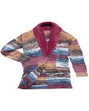 Saachi Fur Collared Long Cardigan Sweater - Purple