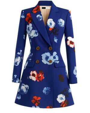Richa Sharma Handcrafted Double-Breasted Flora Blazer Dress - Blue