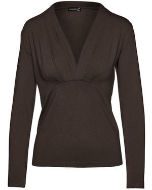 Conquista Long Sleeve Faux Wrap Top - Black