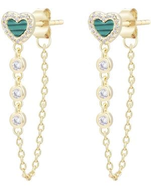 KAMARIA Heart Chain Stud Earrings With Crystals - Metallic