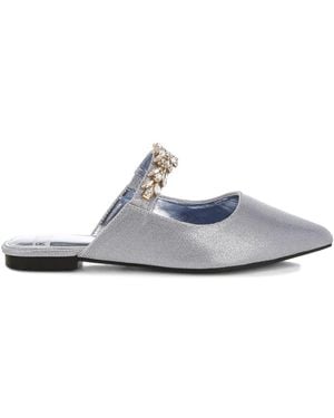 Rag & Co Magnum Diamante Strap Glitter Mules - White