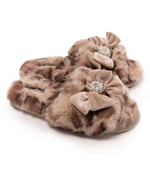 Pretty You London Anya Slider Slipper With Diamante - Brown