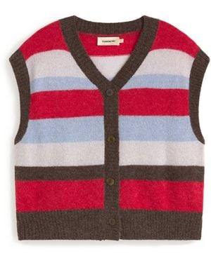 Thinking Mu Fadwa Oversized Striped Wool Vest - Pink