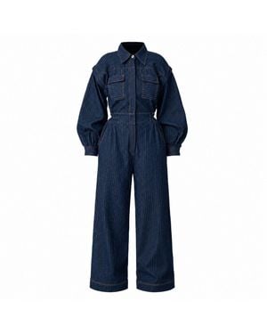 Ofuure Denim Pinstripe Jakki Jumpsuit - Blue