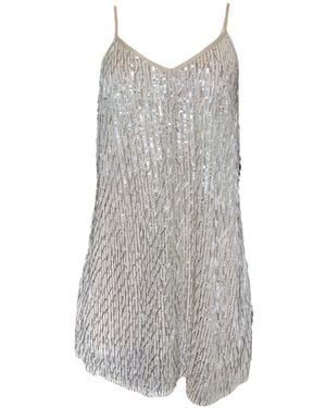 Any Old Iron Neutrals Ivory Ice Beaded Short Dress - Gray