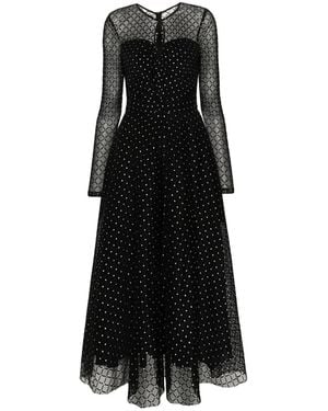 Nissa Flock Print Midi Dress - Black
