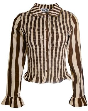 Amy Lynn Yasmine Cotton Stripe Smocked Shirt - Black