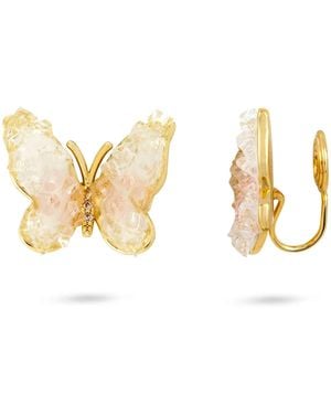 Gold Trip Crystal Butterfly Clip On Earrings - Metallic