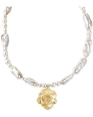 Astor & Orion Poppy Flower Keshi Pearl Necklace - Metallic
