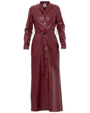 Julia Allert Burgundy Long Button-Up Eco-Leather Trench - Red