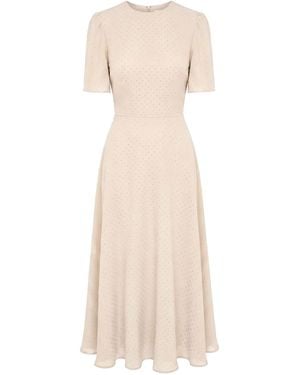 POST MERIDIEM Neutrals Chiffon Midi Dress With Rhinestones - Natural