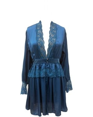 Carol Coelho Hydros Satin & Lace Bishop Sleeve Robe - Blue