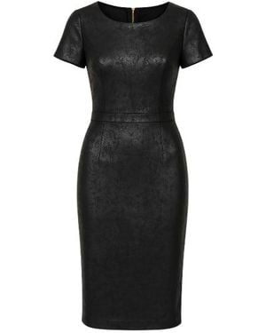 Conquista Leather Effect Fitted Dress - Black
