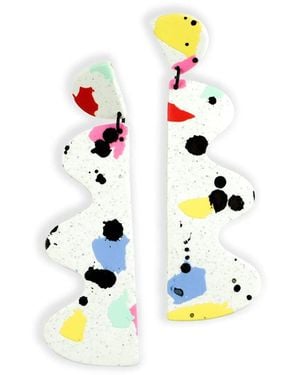 By Chavelli Neutrals wiggles Dangly Earrings In Paint Splatter - White