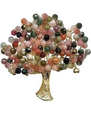 Farra Tree Shape Handcrafted Tourmaline Brooch - Metallic