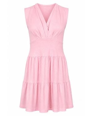 Conquista Tiered V-Neck Summer Dress - Pink