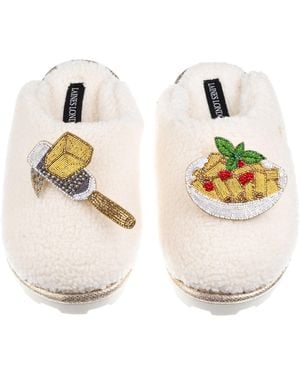 Laines London Neutrals Laines X Juliet Closed Toe Slippers With Parmesan & Pasta Brooches - White