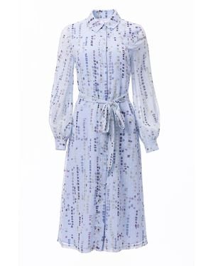 Carloslines Button Down Shirt Dress With Illusion Puff Long Sleeve & Pockets - Blue