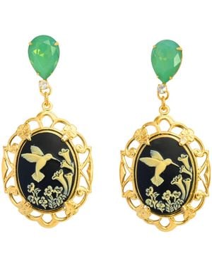 The Pink Reef Deco Vintage Cameo Earrings - Metallic