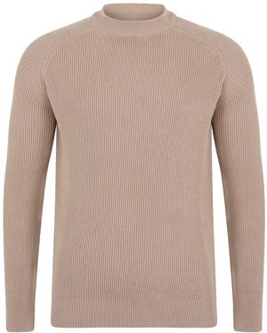 Paul James Knitwear Neutrals Lightweight Cotton Brett Ribbed Crew Neck Jumper - Brown