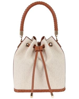 Saonara Brand Bucket Bag Linen Caramel Leather - Pink