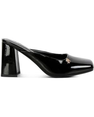 Rag & Co Neoplast Patent Pu Block Heeled Mules - Black