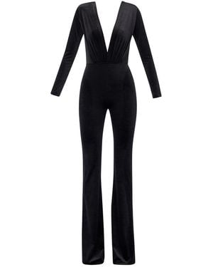 LIA ARAM Velvet Contour Flared Jumpsuit - Black