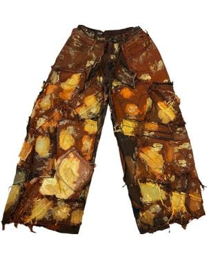 Zasta Studio Wearable Ruins Shredded Wide Leg Colored Denim Pants E - Brown