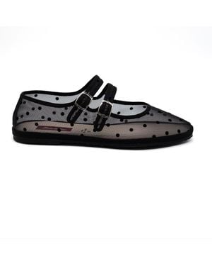Gondolina Shoes Moretta Polka-Dot Mesh Double-Strap Mary Jane Shoes – Made - Black