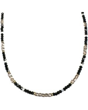 Rachel Nathan Mini Beaded: Spinel & Iced Obsidian Necklace - Metallic