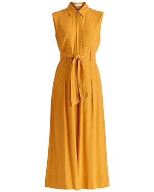Paisie Linen Blend Jumpsuit With Stitch Details - Metallic