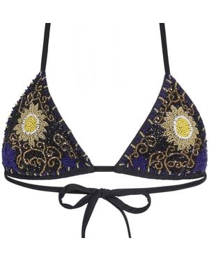 Self-Adore Dark Tide Hand-Beaded Embellished Bikini Top - Black