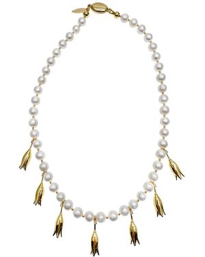 Farra Freshwater Pearls Flower Metal Charms Statement Necklace - White