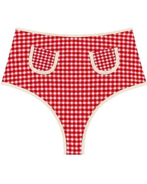 Montce Micro Gingham Polly Bikini Bottom - Red