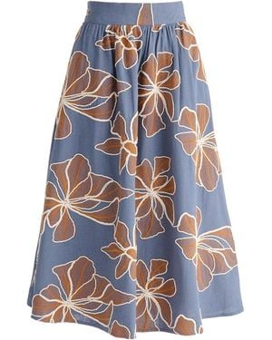 Paisie Floral Embroidered Midi Skirt - Blue