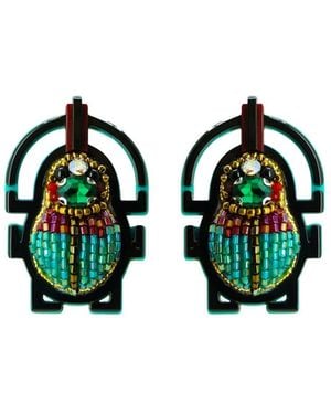 Gissa Bicalho Handmade Acrylic Earring Scarab Embroidered - Green