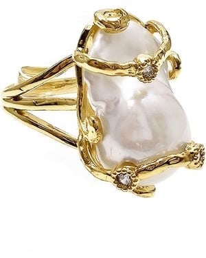 Farra Baroque Pearl Adjustable Ring - Metallic
