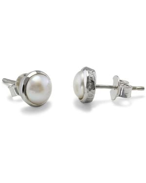 Isla Silver Freshwater Pearl Stud Earrings - Metallic