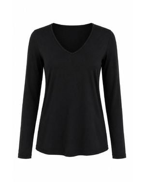 Conquista Refined V-Neck Long Sleeve Top - Black