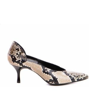 The 5Th Element Neutrals Celine Snake-Embossed Leather Kitten Heels - Brown