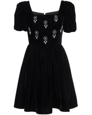 Rose & Nancy Jolene Hand Embellished Square Neck Velvet Mini Dress - Black