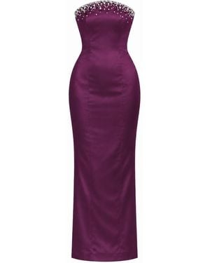 Gushka Solenne Plum Crystal-Embellished Strapless Maxi Dress - Purple