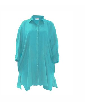 Haris Cotton Solid Button Up Drop Shoulder Linen Shirt Crystal - Blue
