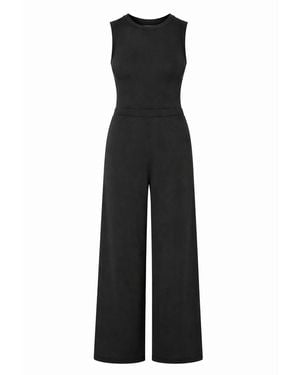 Oh!Zuza Ribbed Set Fitted Top & Wide-Leg Trousers - Black