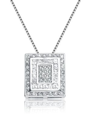 Genevive Jewelry Sterling Cubic Zirconia Double Frame Necklace - White