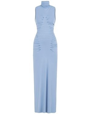 Nocturne Ruched High-Neck Maxi Dress - Blue