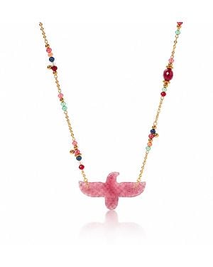 Ormiro Wildwing Strawberry Quartz Eagle Necklace - Pink